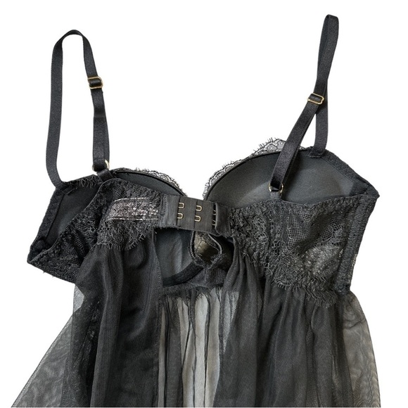 Victoria's Secret Black Lace Mesh Babydoll Women's Size 34B - Picture 8 of 9